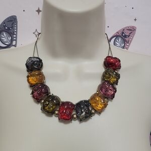 VTG Chunky Faux Natural Gemstone Necklace Statement Costume Bib Earthy Colorful